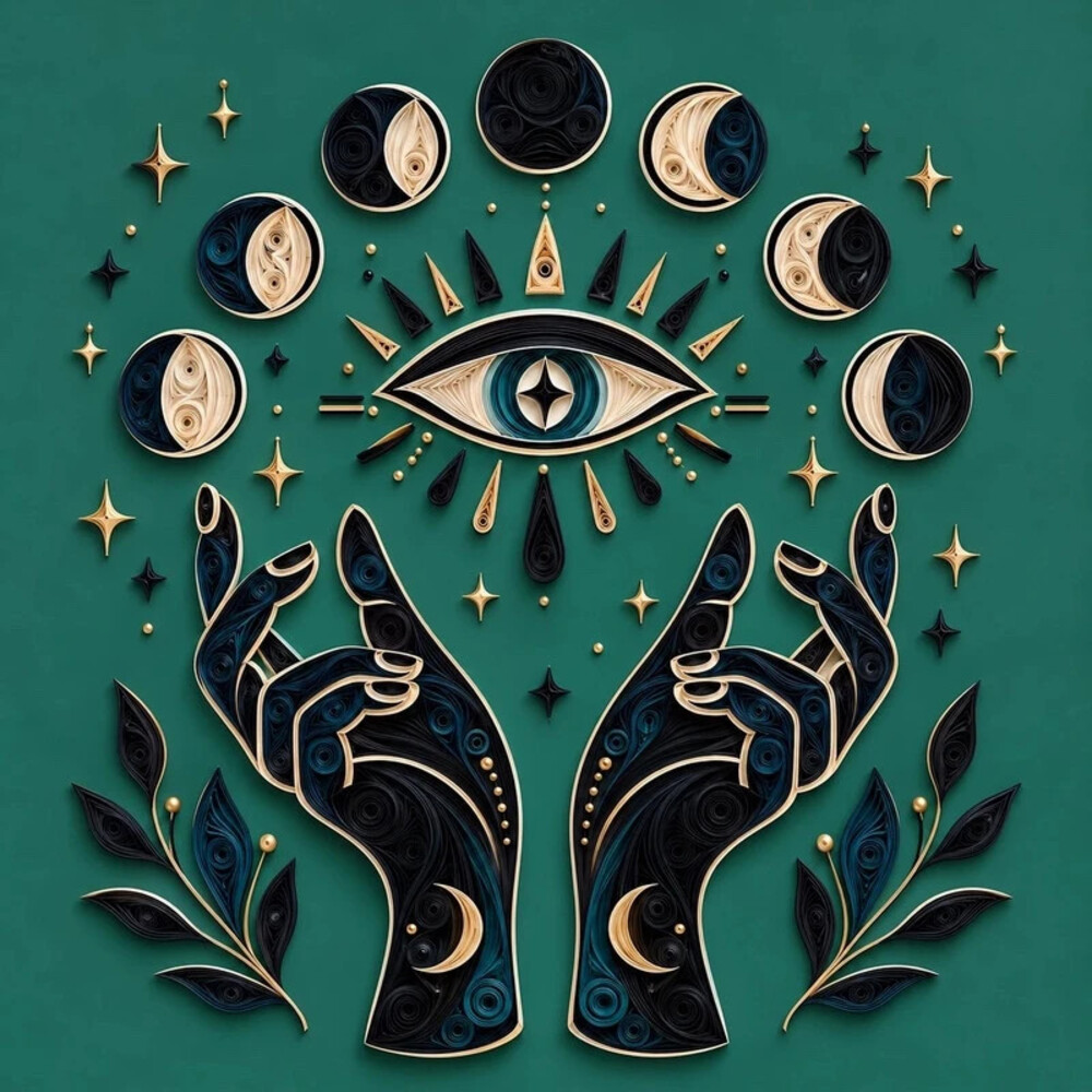 8x8 Framed Mystic Hands Evil Eye Moon Phase 2D Art Print